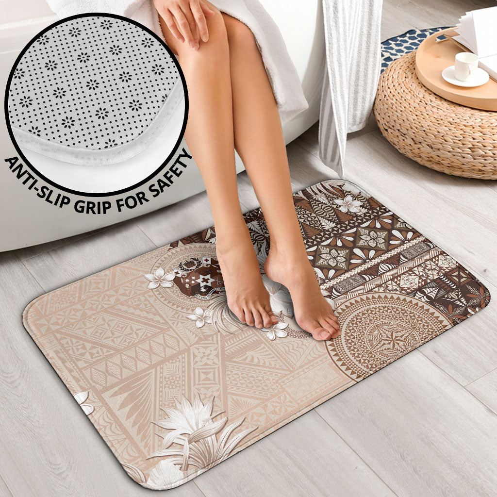 Tonga Ngatu Motifs Bathroom Set With Coat Of Arms Beige LT05 - Polynesian Pride