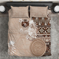 Tonga Ngatu Motifs Bedding Set With Coat Of Arms Beige LT05 Beige - Polynesian Pride