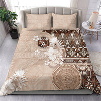 Tonga Ngatu Motifs Bedding Set With Coat Of Arms Beige LT05 - Polynesian Pride