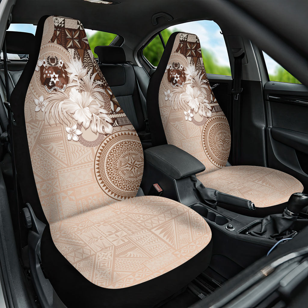 Tonga Ngatu Motifs Car Seat Cover With Coat Of Arms Beige LT05 One Size Beige - Polynesian Pride