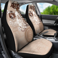 Tonga Ngatu Motifs Car Seat Cover With Coat Of Arms Beige LT05 - Polynesian Pride