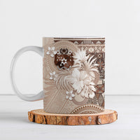 Tonga Ngatu Motifs Ceramic Mug With Coat Of Arms Beige LT05 Beige - Polynesian Pride