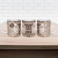 Tonga Ngatu Motifs Ceramic Mug With Coat Of Arms Beige LT05 - Polynesian Pride