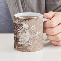 Tonga Ngatu Motifs Ceramic Mug With Coat Of Arms Beige LT05 - Polynesian Pride