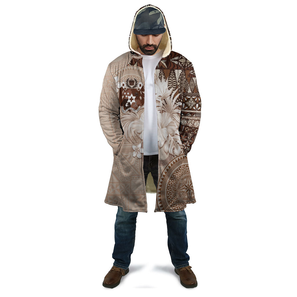 Tonga Ngatu Motifs Cloak With Coat Of Arms Beige LT05 - Polynesian Pride