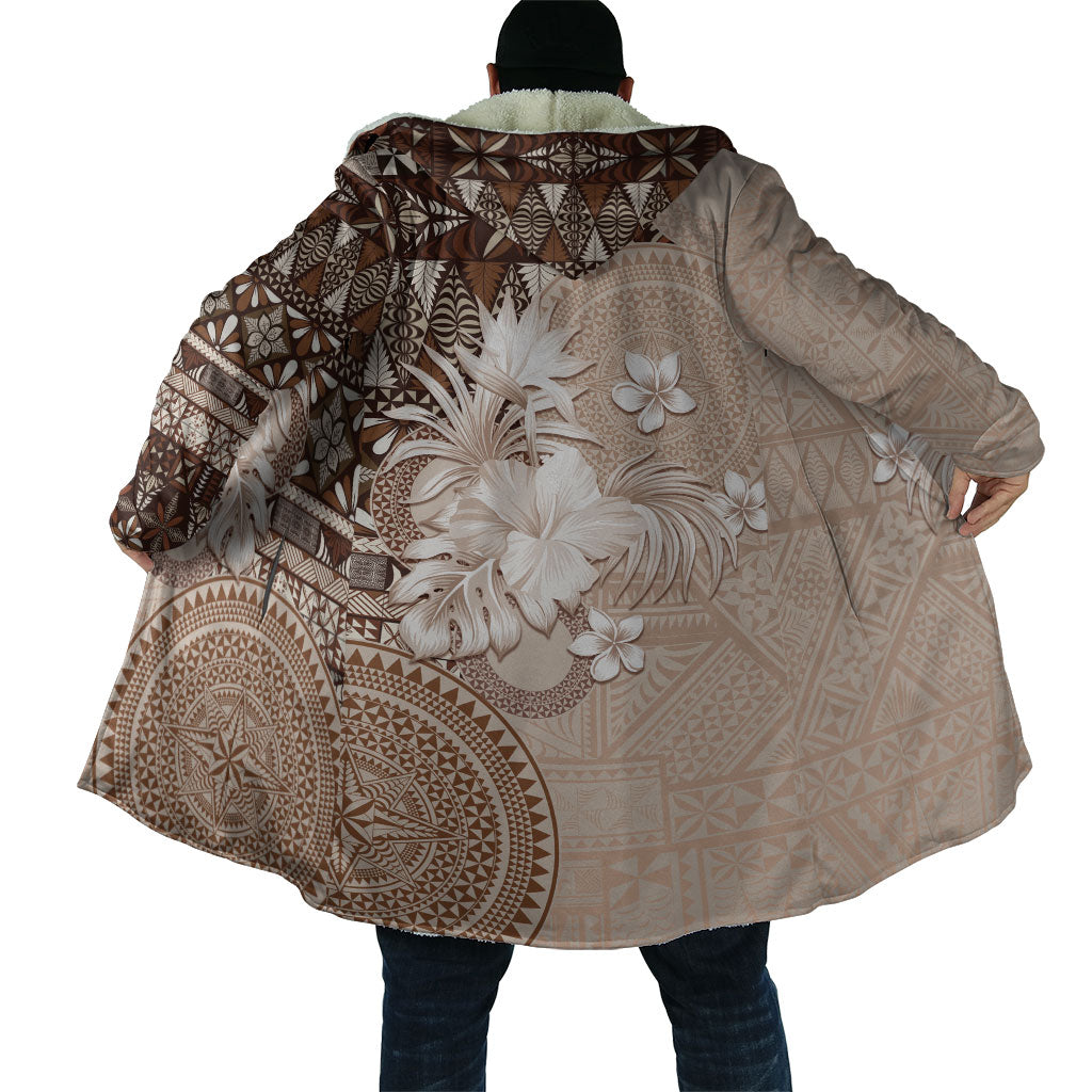 Tonga Ngatu Motifs Cloak With Coat Of Arms Beige LT05 - Polynesian Pride