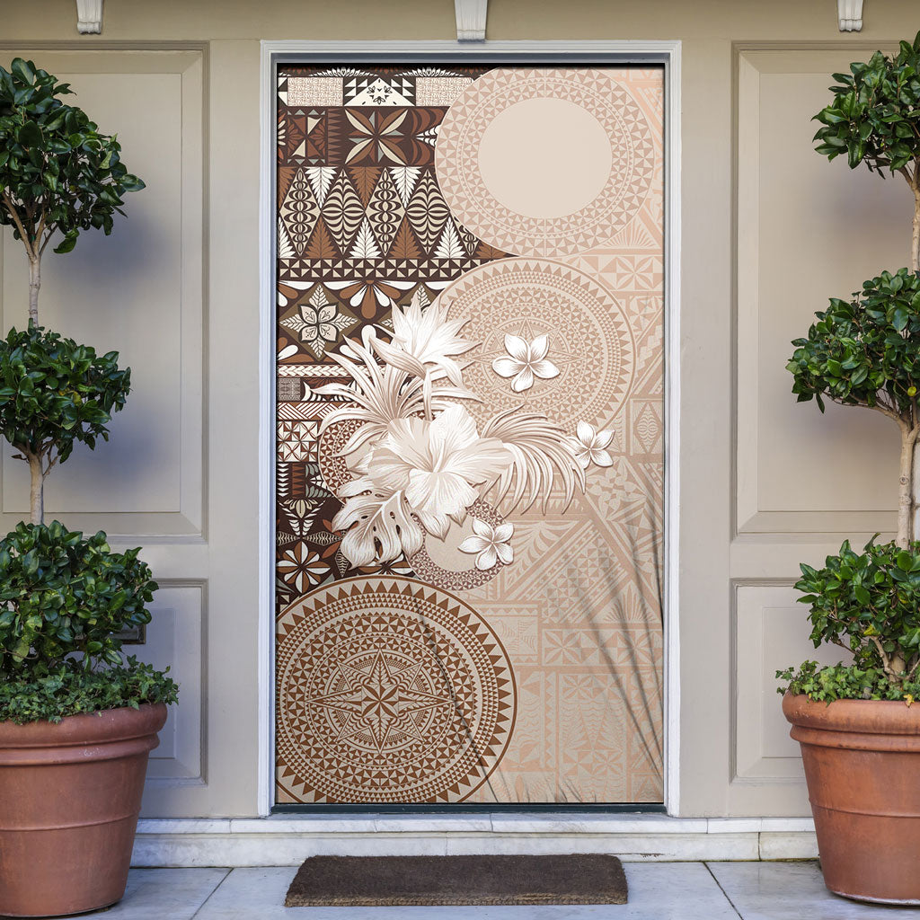 Tonga Ngatu Motifs Door Cover With Coat Of Arms Beige
