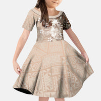 Tonga Ngatu Motifs Family Matching Mermaid Dress and Hawaiian Shirt With Coat Of Arms Beige