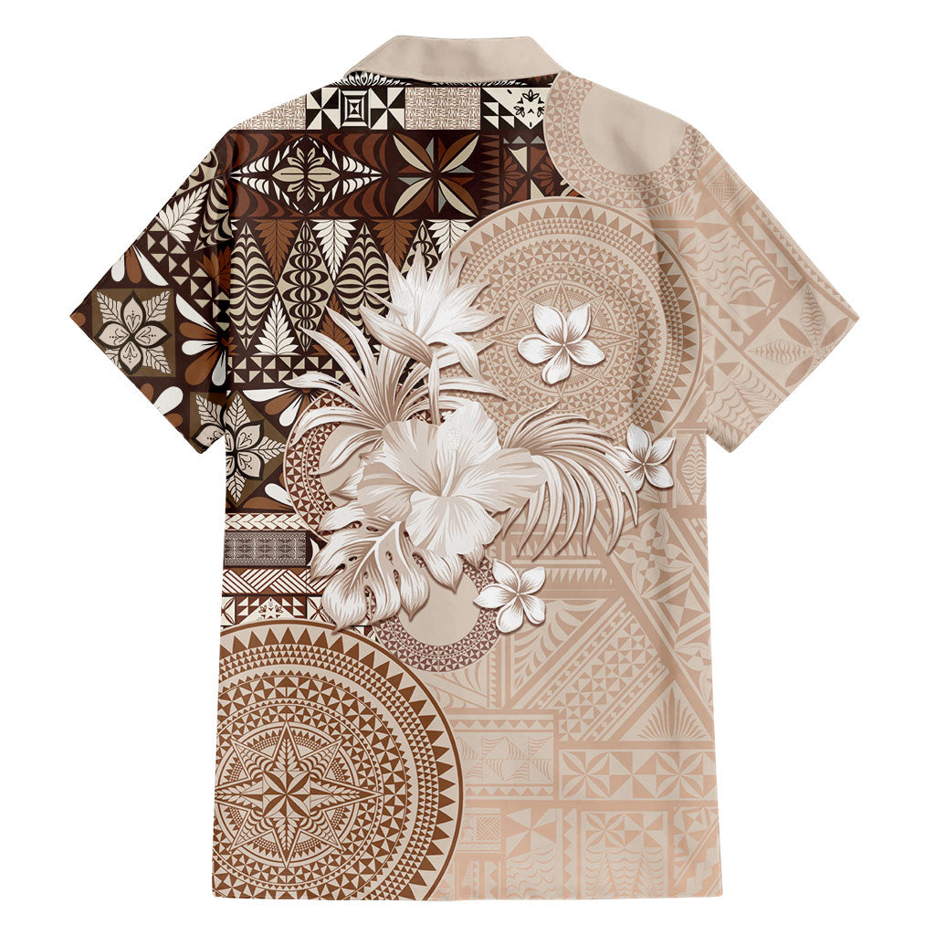 Tonga Ngatu Motifs Family Matching Tank Maxi Dress and Hawaiian Shirt With Coat Of Arms Beige