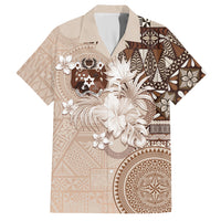 Tonga Ngatu Motifs Hawaiian Shirt With Coat Of Arms Beige