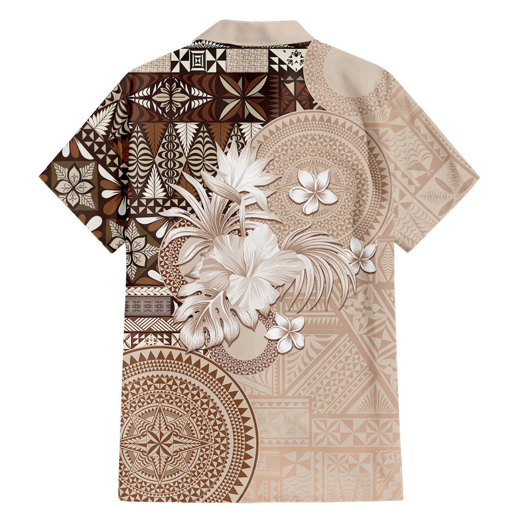 Tonga Ngatu Motifs Hawaiian Shirt With Coat Of Arms Beige