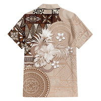 Tonga Ngatu Motifs Hawaiian Shirt With Coat Of Arms Beige
