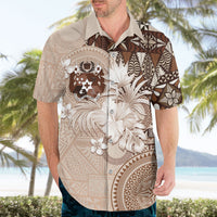 Tonga Ngatu Motifs Hawaiian Shirt With Coat Of Arms Beige