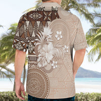 Tonga Ngatu Motifs Hawaiian Shirt With Coat Of Arms Beige