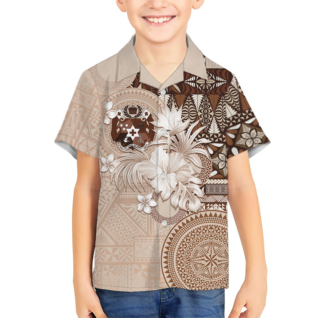 Tonga Ngatu Motifs Hawaiian Shirt With Coat Of Arms Beige
