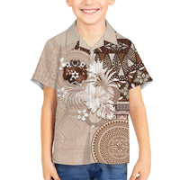 Tonga Ngatu Motifs Hawaiian Shirt With Coat Of Arms Beige