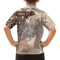 Tonga Ngatu Motifs Hawaiian Shirt With Coat Of Arms Beige