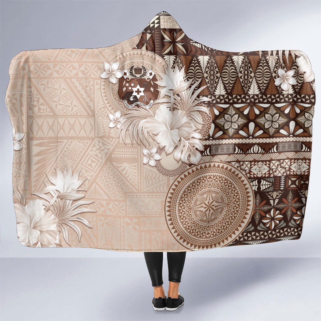 Tonga Ngatu Motifs Hooded Blanket With Coat Of Arms Beige