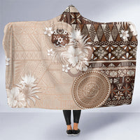 Tonga Ngatu Motifs Hooded Blanket With Coat Of Arms Beige LT05 One Size Beige - Polynesian Pride
