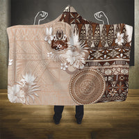Tonga Ngatu Motifs Hooded Blanket With Coat Of Arms Beige LT05 - Polynesian Pride