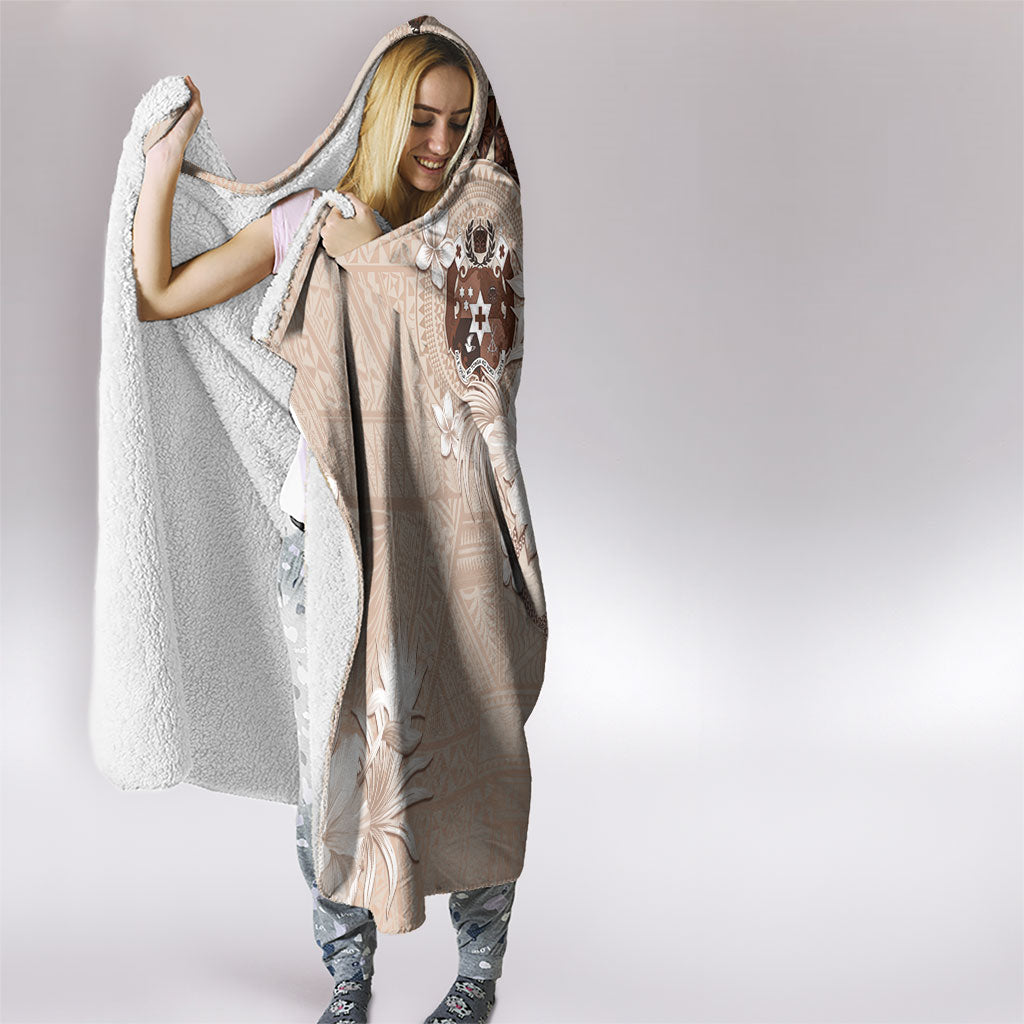 Tonga Ngatu Motifs Hooded Blanket With Coat Of Arms Beige LT05 - Polynesian Pride