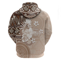 Tonga Ngatu Motifs Hoodie With Coat Of Arms Beige LT05 - Polynesian Pride