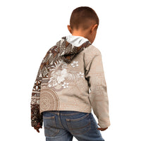 Tonga Ngatu Motifs Kid Hoodie With Coat Of Arms Beige LT05 - Polynesian Pride