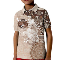Tonga Ngatu Motifs Kid Polo Shirt With Coat Of Arms Beige LT05 Kid Beige - Polynesian Pride