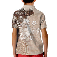 Tonga Ngatu Motifs Kid Polo Shirt With Coat Of Arms Beige LT05 - Polynesian Pride