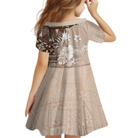 Tonga Ngatu Motifs Kid Short Sleeve Dress With Coat Of Arms Beige