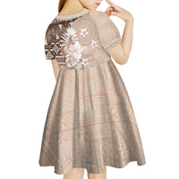 Tonga Ngatu Motifs Kid Short Sleeve Dress With Coat Of Arms Beige