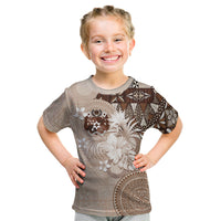 Tonga Ngatu Motifs Kid T Shirt With Coat Of Arms Beige