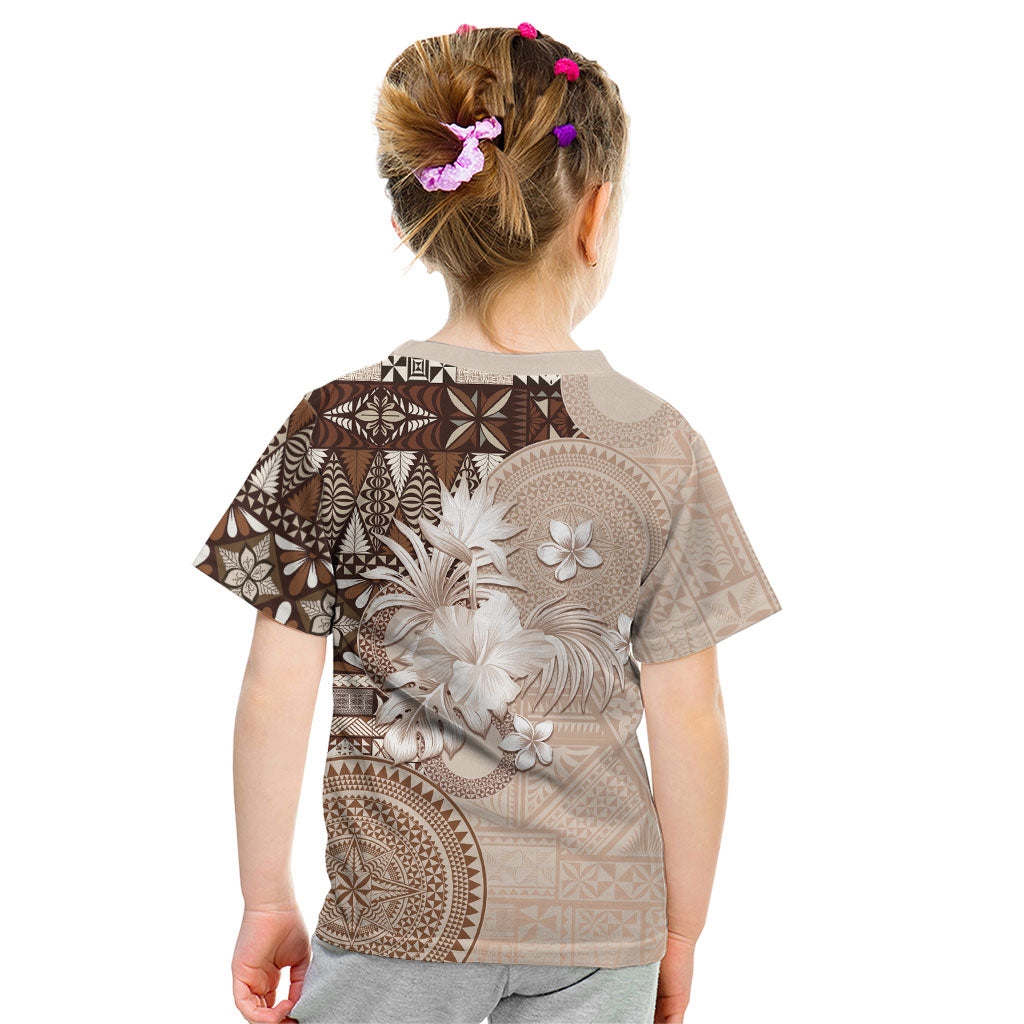 Tonga Ngatu Motifs Kid T Shirt With Coat Of Arms Beige