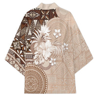 Tonga Ngatu Motifs Kimono With Coat Of Arms Beige LT05 - Polynesian Pride