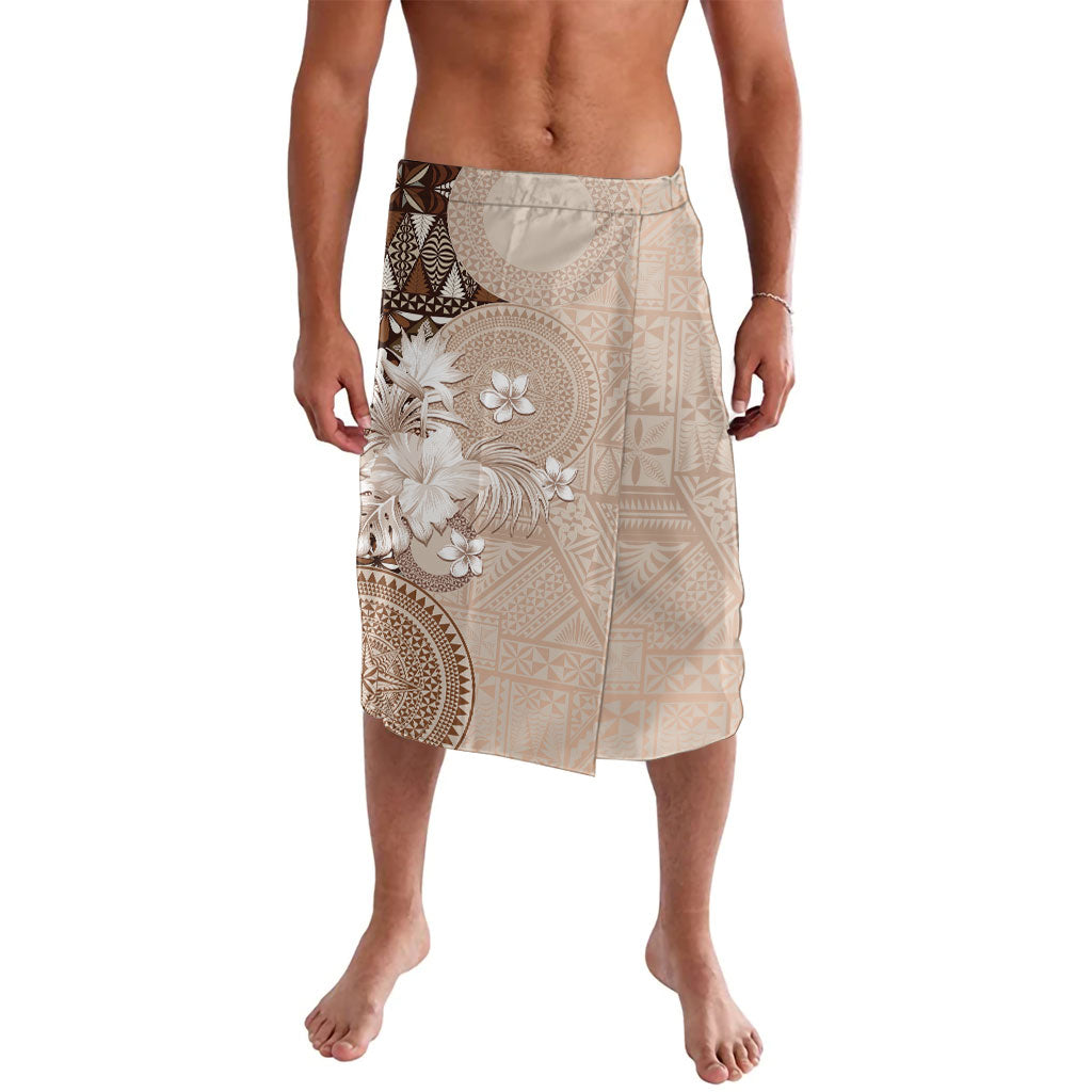Tonga Ngatu Motifs Lavalava With Coat Of Arms Beige LT05 Beige - Polynesian Pride