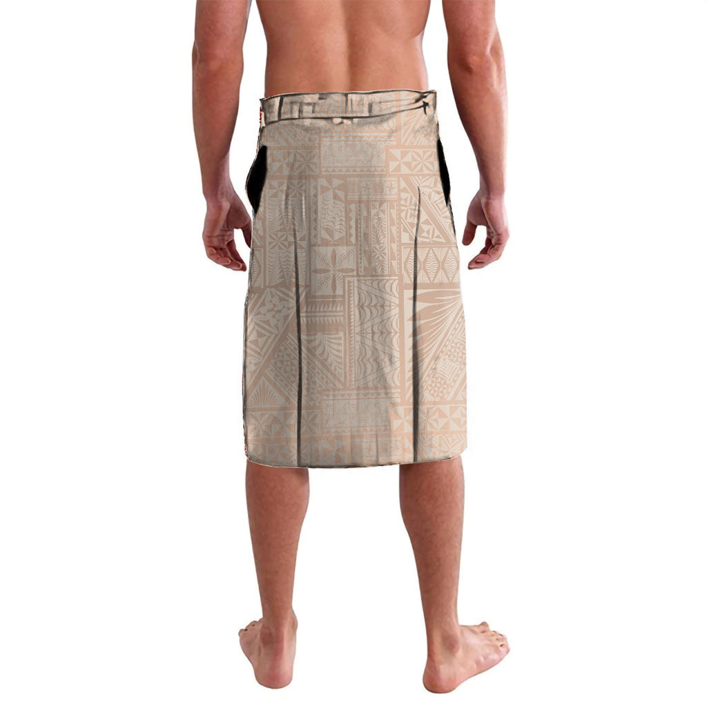Tonga Ngatu Motifs Lavalava With Coat Of Arms Beige LT05 - Polynesian Pride