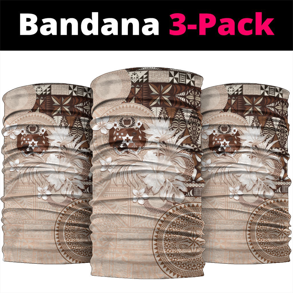 Tonga Ngatu Motifs Neck Gaiter With Coat Of Arms Beige LT05 package One Size: 25*50cm Beige - Polynesian Pride