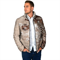 Tonga Ngatu Motifs Padded Jacket With Coat Of Arms Beige LT05 - Polynesian Pride