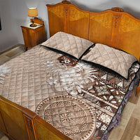 Tonga Ngatu Motifs Quilt Bed Set With Coat Of Arms Beige LT05 - Polynesian Pride