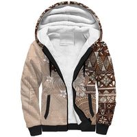 Tonga Ngatu Motifs Sherpa Hoodie With Coat Of Arms Beige LT05 Unisex Beige - Polynesian Pride