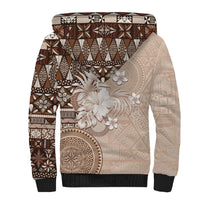Tonga Ngatu Motifs Sherpa Hoodie With Coat Of Arms Beige LT05 - Polynesian Pride