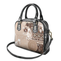 Tonga Ngatu Motifs Shoulder Handbag With Coat Of Arms Beige LT05 - Polynesian Pride