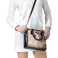 Tonga Ngatu Motifs Shoulder Handbag With Coat Of Arms Beige LT05 - Polynesian Pride