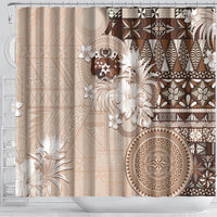 Tonga Ngatu Motifs Shower Curtain With Coat Of Arms Beige LT05 - Polynesian Pride