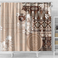 Tonga Ngatu Motifs Shower Curtain With Coat Of Arms Beige LT05 - Polynesian Pride