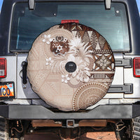 Tonga Ngatu Motifs Spare Tire Cover With Coat Of Arms Beige LT05 Beige - Polynesian Pride