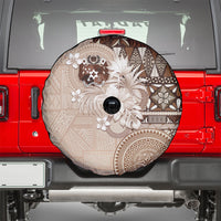 Tonga Ngatu Motifs Spare Tire Cover With Coat Of Arms Beige LT05 - Polynesian Pride