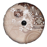 Tonga Ngatu Motifs Spare Tire Cover With Coat Of Arms Beige LT05 - Polynesian Pride