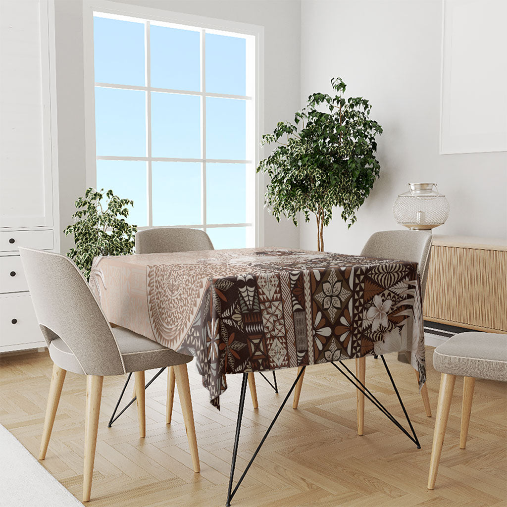 Tonga Ngatu Motifs Tablecloth With Coat Of Arms Beige
