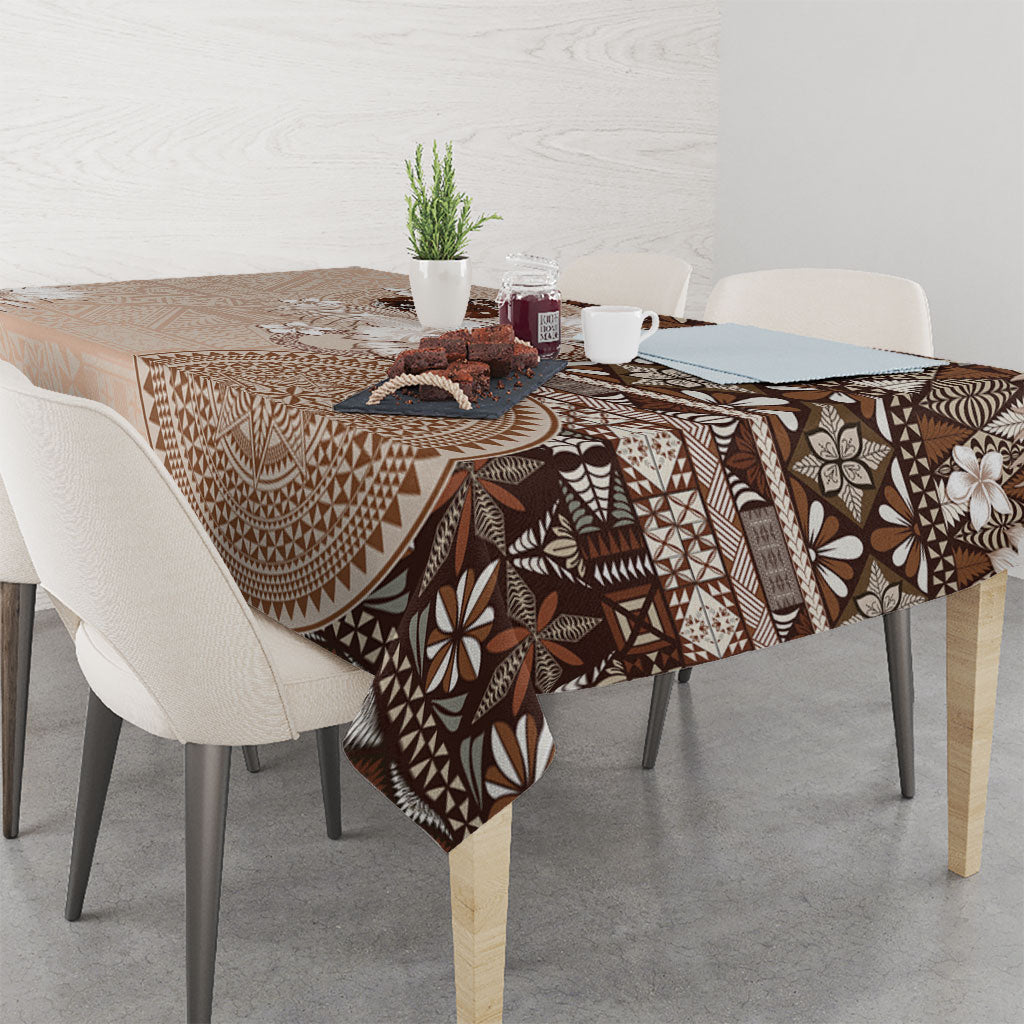 Tonga Ngatu Motifs Tablecloth With Coat Of Arms Beige